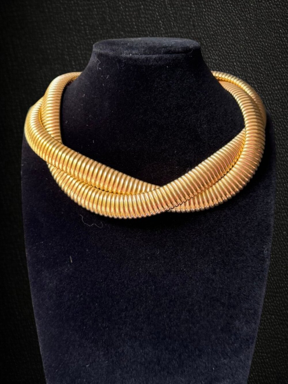 Vintage Givenchy Gold Coil Collar Choker Necklace Ribbed Statement 1980s